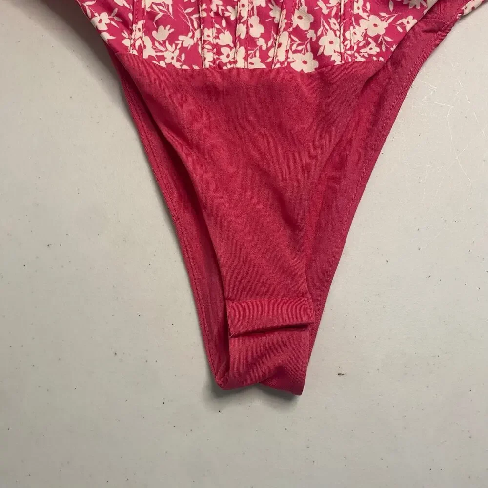 Zara Pink Flower One Piece Bodysuit Tank Top Corset Size XS Y2K Barbiecore